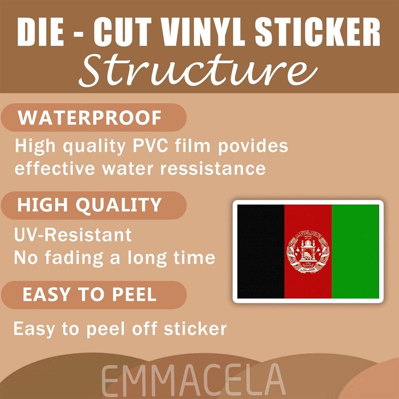 EMMACELA (3PCS) Afghanistan Flag stickers, Countries Flag Stickers, Waterproof Vinyl Decals For Laptops, Tumblers, Water Bottles, Books, Scrapbooks, Size 3 x 2.1 Inch - Image 3